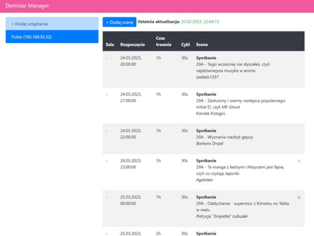 Panel kontrolny Demistar Manager